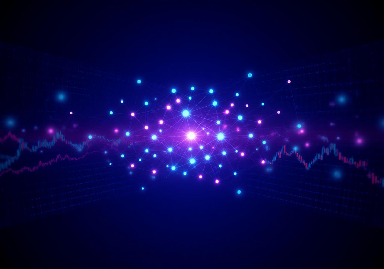 Abstract neural network visualizing future market directions with glowing nodes